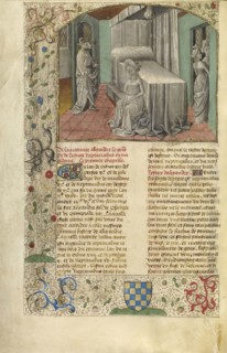 The Conception of Alexander the Great; Ghent, Belgium; about 1475; Tempera colors, gold leaf, and gold paint on parchment; Leaf