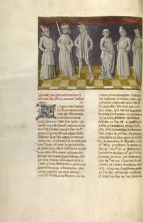 The Six Predecessors of Julius Caesar; Ghent, Belgium; about 1475; Tempera colors, gold leaf, and gold paint on parchment; Leaf