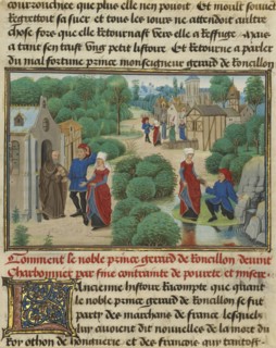 Gerard and Bertha Find Sustenance at a Hermitage; Loyset Liédet, Flemish, active about 1448 - 1478, and Pol Fruit, Flemish