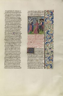 Jean de Bonne Lance Leading the Captured English before the Ladies of Montferrant; Bruges, Belgium; about 1480 - 1483; Tempera