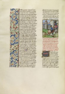 Geronnet de Maudurant Returning to Montferrant; Bruges, Belgium; about 1480 - 1483; Tempera colors, gold leaf, gold paint