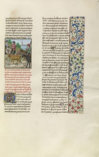 Perrot le Biernois Departing from Montferrant; Bruges, Belgium; about 1480 - 1483; Tempera colors, gold leaf, gold paint