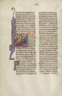 Initial L: A Man Clubbing Another Man before a Judge; Unknown, Michael Lupi de Çandiu, Spanish, active Pamplona, Spain 1297