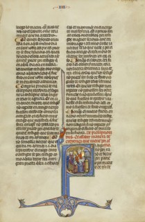 Initial S: Three Men Kneeling before a Judge; Unknown, Michael Lupi de Çandiu, Spanish, active Pamplona, Spain 1297 - 1305