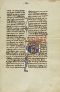 Initial E: A Man Receiving a Purse from a Jew in Exchange for a Goblet; Unknown, Michael Lupi de Çandiu, Spanish, active