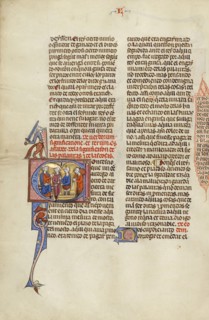 Initial C: Three Men, One Treading Grapes, before a King; Unknown, Michael Lupi de Çandiu, Spanish, active Pamplona, Spain 1297