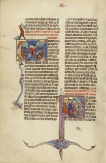 Initial E: Riders on Horseback; Initial S: A Judge and Men with Axes in a Vineyard; Unknown, Michael Lupi de Çandiu, Spanish