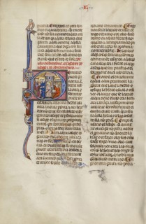 Initial S: Two Men before a Judge Pointing to a Man Working at an Anvil; Unknown, Michael Lupi de Çandiu, Spanish, active