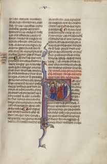 Initial P: Four Men before a King; Unknown, Michael Lupi de Çandiu, Spanish, active Pamplona, Spain 1297 - 1305, Northeastern