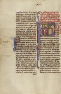 Initial P: An Older Man Meeting a Couple and a Child; Unknown, Michael Lupi de Çandiu, Spanish, active Pamplona, Spain 1297