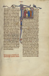 Initial N: Two Men Shaking Hands and Kissing; Unknown, Michael Lupi de Çandiu, Spanish, active Pamplona, Spain 1297 - 1305
