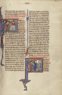 Initial N: Two Men Building a Fortress; Initial S: Two Men Meeting a Nobleman Carrying a Hawk; Unknown, Michael Lupi de Çandiu