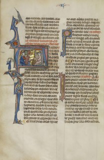 Initial A: Two Jews in Conversation; Unknown, Michael Lupi de Çandiu, Spanish, active Pamplona, Spain 1297 - 1305, Northeastern