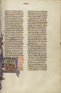 Initial A: Two Men Hunting Stag; Unknown, Michael Lupi de Çandiu, Spanish, active Pamplona, Spain 1297 - 1305, Northeastern