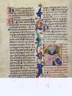 Initial T: Bust Portrait of a Man; Venice, Veneto, Italy; early 15th century; Tempera colors, pen and ink, and gold leaf