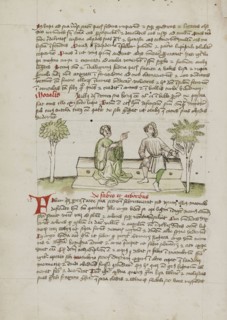 A Woman Speaking to a Horseman; Trier, probably, Germany; third quarter of 15th century; Pen and black ink and colored washes