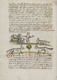 A Shepherd with his Dog and Flock; A Man Chasing Away a Wolf; Trier, probably, Germany; third quarter of 15th century; Pen