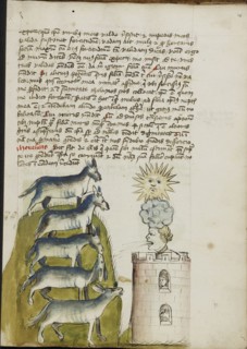 Five Mules Near a Turreted Building and a Personification of the Wind; Trier, probably, Germany; third quarter of 15th century