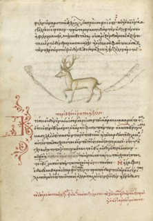A Stag; Crete, Greece; 1510 - 1520; Pen and red lead and iron gall inks, watercolors, tempera colors, and gold paint on paper