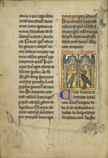 A Dove and a Falcon; Thérouanne ?, France, formerly Flanders, fourth quarter of 13th century, after 1277, Tempera colors, pen