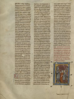 Sadoch and Celynde Restrained from Leaving by King Pelias; Paris, France; about 1320 - 1340; Tempera colors, gold paint