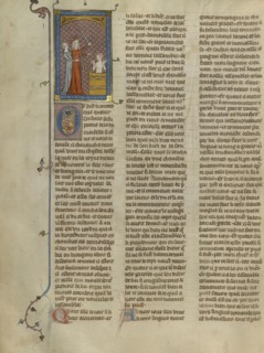 Queen of Ireland Restrained from Killing Tristan; Paris, France; about 1320 - 1340; Tempera colors, gold paint, and silver