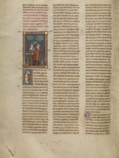 King Mark Preventing Iseult from Killing Herself; Paris, France; about 1320 - 1340; Tempera colors, gold paint, and silver