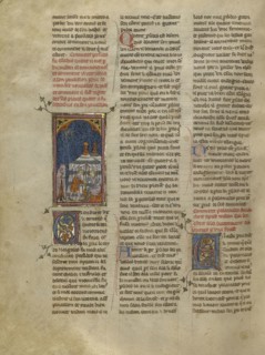 Persides in his Tent with a Servant of Tristan; Paris, France; about 1320 - 1340; Tempera colors, gold paint, and silver