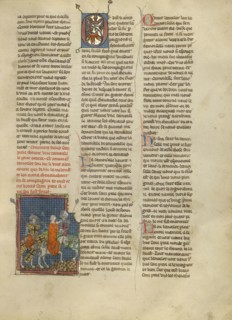 Lancelot Rescuing a Demoiselle from Brehus sans Pitié; Jeanne de Montbaston, French, active about 1320 - 1355, Paris, France