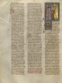 A Demoiselle Speaking to Tristan, Palamedes, and Dynadan in Pris; Jeanne de Montbaston, French, active about 1320 - 1355, Paris