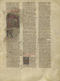 Gauvain Speaking to his Three Brothers; Paris, France; about 1320 - 1340; Tempera colors, gold paint, and silver and gold leaf