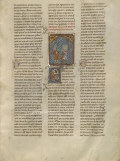 Agravain and Mordret Speaking with Gauvain; Paris, France; about 1320 - 1340; Tempera colors, gold paint, and silver and gold