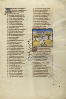 Female Personification of Sadness; Paris, France; about 1405; Tempera colors, gold leaf, and ink on parchment