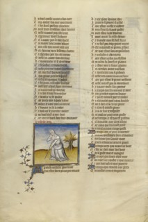 Female Personification of Old Age; Paris, France; about 1405; Tempera colors, gold leaf, and ink on parchment