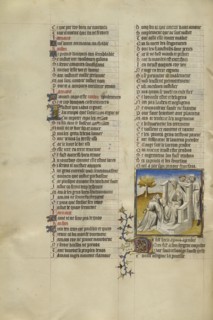 Virginius Kneeling with the Severed Head of his Daughter Virginia before the Judge Appius; Paris, France; about 1405; Tempera