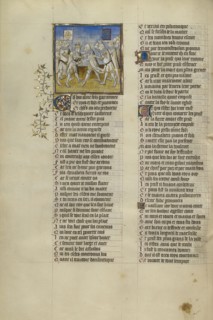The Battle between Charles of Anjou and Manfred Hohenstaufen for Sicily; Paris, France; about 1405; Tempera colors, gold leaf