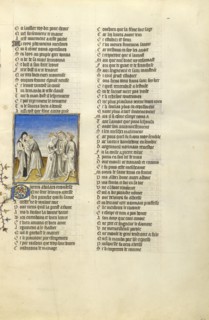 Abelard Embracing Heloise; Paris, France; about 1405; Tempera colors, gold leaf, and ink on parchment bound between pasteboard