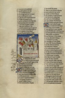 Queen Dido Killing Herself with a Sword; Paris, France; about 1405; Tempera colors, gold leaf, and ink on parchment