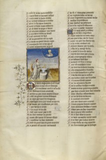 God Speaking to Nature Surrounded by Animals; Paris, France; about 1405; Tempera colors, gold leaf, and ink on parchment