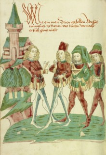 A Servant before Three Lords; Follower of Hans Schilling, German, active 1459 - 1467, from the Workshop of Diebold Lauber