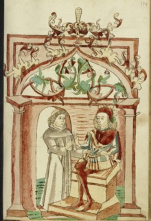 Josaphat Enthroned Speaking to Barlaam Dressed as a Monk; Follower of Hans Schilling, German, active 1459 - 1467)
