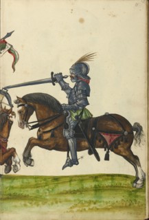 Three Horsemen in Armor from the Time of Emperor Sigismund; Augsburg, probably, Germany; about 1560 - 1570; Tempera colors