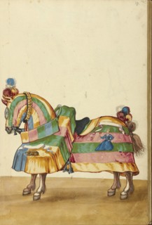 A Horse in Armor; Augsburg, probably, Germany; about 1560 - 1570; Tempera colors and gold and silver paint on paper