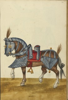 A Horse in Armor; Augsburg, probably, Germany; about 1560 - 1570; Tempera colors and gold and silver paint on paper