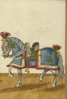 A Horse in Armor for a Tournament; Augsburg, probably, Germany; about 1560 - 1570; Tempera colors and gold and silver paint