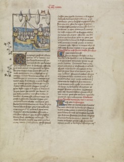 The Fleet of Hannibal Sailing to Spain; First Master of the Bible historiale of Jean de Berry, French