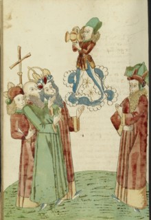 King Avenir, Josaphat, and the Pagan Scholars Behold an Image of Bacchus; Follower of Hans Schilling, German, active 1459 - 1467