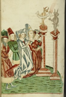 A Group of Men and Women Worship Two Idols; Follower of Hans Schilling, German, active 1459 - 1467)