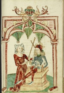 A Woman Touches the Hair of the Enthroned Josaphat; Follower of Hans Schilling, German, active 1459 - 1467)