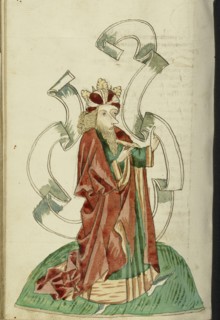 King Avenir with a large, empty speech scroll; Follower of Hans Schilling, German, active 1459 - 1467)